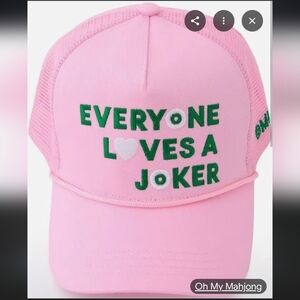 Everyone Loves A Joker Pink Trucker Cap with Green Embroidery By Oh My Mahjong